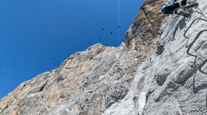 Felsige Wand, rechts im Bild Klettersteigtritte | © DAV Karlsruhe